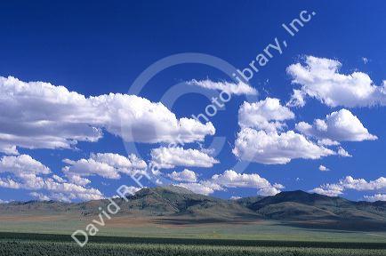 Cumulus clouds over Malheur County, Oregon high desert mountains.