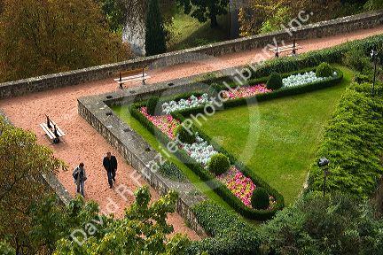 Formal gardens at the Place de la Constitution in central Luxembourg City, Luxembourg.
