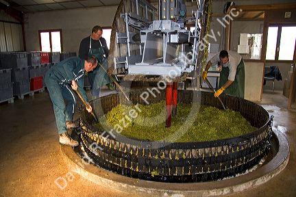 Large modern grape press at a winery near Changy in the region of Champagne-Ardenne, France.