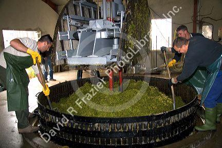 Large modern grape press at a winery near Changy in the region of Champagne-Ardenne, France.