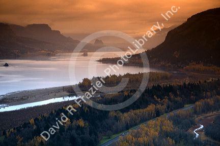 A fall day on the Columbia River Gorge in the Pacific Northwest east of Portland, Oregon, USA.