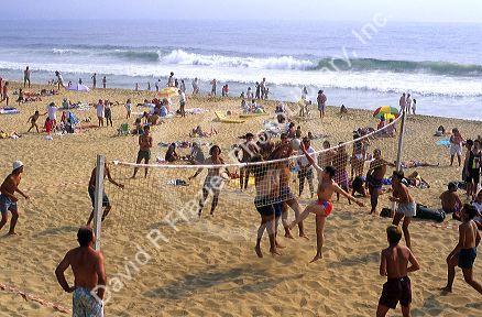 People play beach volleyball at Vina del Mar, Chile.