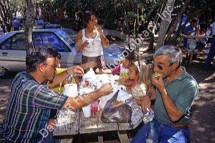 Family having a picnic at Villarrica, Chile.