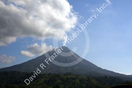 Arenal Volcano erupting during the day near La Fortuna, San Carlos, Costa Rica.