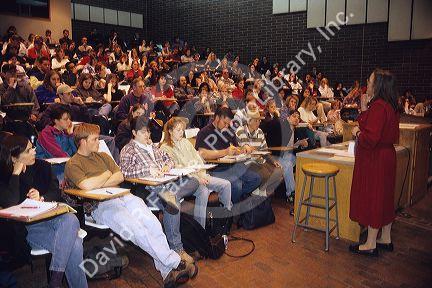 A lecture hall filled with students at Boise State University in Boise, Idaho.
