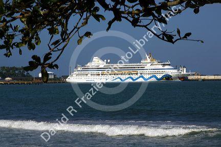 The AIDAaura cruise ship docked at Puerto Limon, Costa Rica.