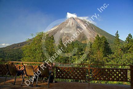 View of the Arenal Volcano from the Arenal Observatory Lodge near La Fortuna, San Carlos, Costa Rica.