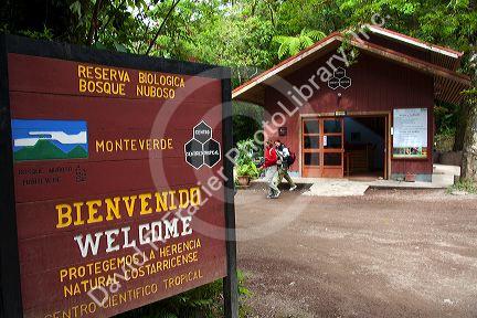 Entrance sign to the Monteverde Cloud Forest Preserve at Monteverde, Costa Rica.