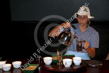 Britt coffee brewing demonstation for tourists in San Rafael de Heredia, Costa Rica.