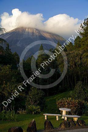View of the Arenal Volcano from the Arenal Observatory Lodge near La Fortuna, San Carlos, Costa Rica.