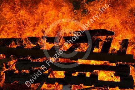 The flames of a bonfire in Boise, Idaho, USA.