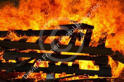 The flames of a bonfire in Boise, Idaho, USA.