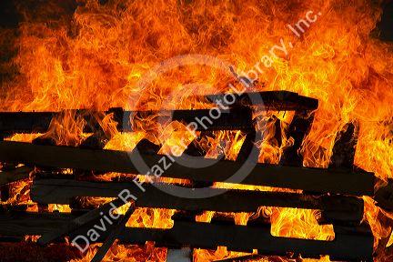 The flames of a bonfire in Boise, Idaho, USA.