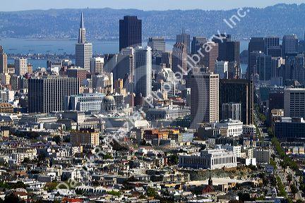 View of the city and Market Street from Twin Peaks in San Francisco, California, USA.