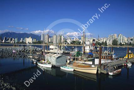 Boats docked at Maritime Museum in Vancouver, Canada.
