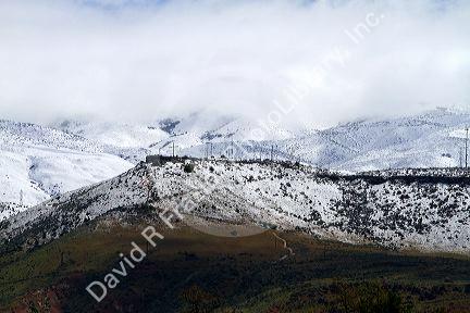 Tablerock and snow covered foothills above Boise, Idaho, USA.