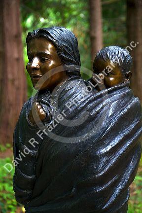 Bronze Sacagawea statue at Fort Clatsop near Astoria, Oregon, USA.