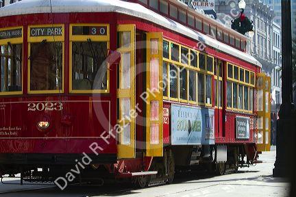 Streetcar on Canal Street in New Orleans, Louisiana, USA.