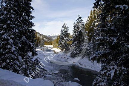 The North Fork of the Payette River during winter, Valley County, Idaho, USA.