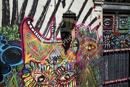 Colorful graffiti art on a building in the San Temlo barrio of Buenos Aires, Argentina.