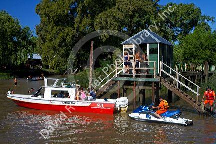 Ambulance boat on the Parana Delta at Tigre, Argentina.