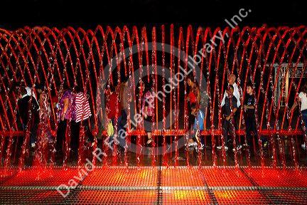 Water fountains light up at night in the Magic Circuit of Water park in Lima, Peru.