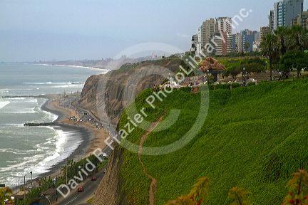 View of the Pacific Ocean from the Miraflores district of Lima, Peru.