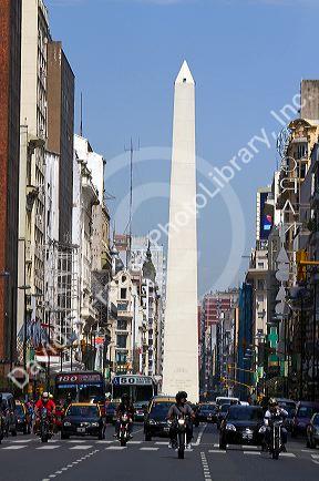 Avenida Corrientes and the Obelisk of Buenos Aires, Argentina.
