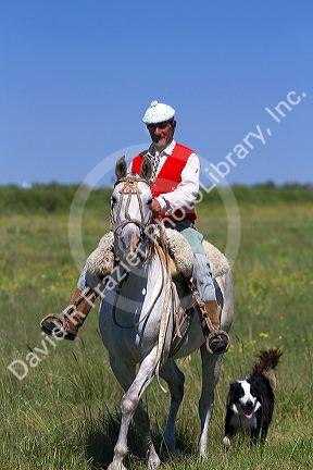 Gaucho riding horseback on the Pampas of Argentina.