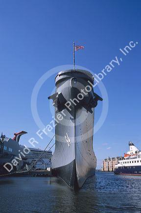 The Battleship Wisconsin is part of a display called Nauticus in Norfolk, Virginia.