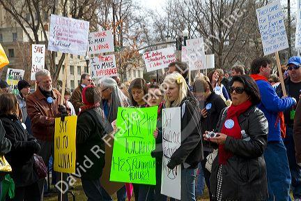 People protest cuts to education funding in Boise, Idaho, USA.
