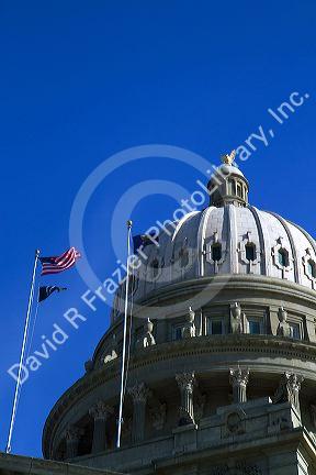 Exterior dome of the Idaho State Capitol building located in Boise, Idaho, USA.