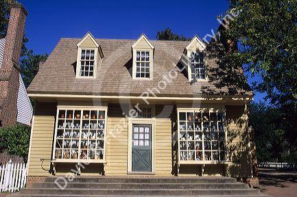 Glass in the windows of Davidson Store, a shop in colonial Williamsburg, Virginia.