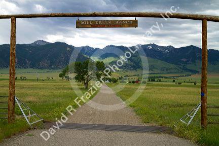 Mill Creek Ranch and mountains east of Ennis, Montana, USA.