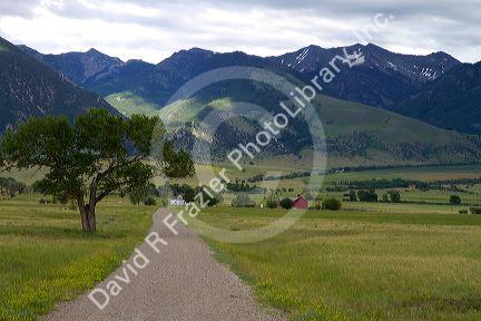 Mill Creek Ranch and mountains east of Ennis, Montana, USA.