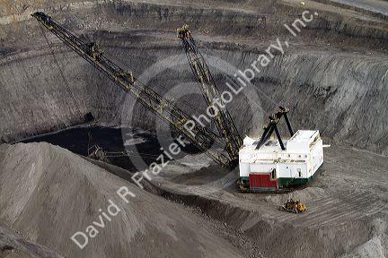 Aerial view of a dragline being used in the process of coal surface mining in Campbell County, Wyoming, USA.