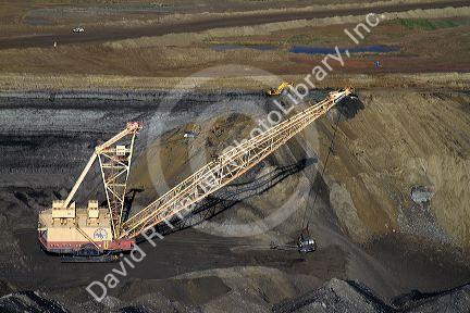 Aerial view of a dragline being used in the process of coal surface mining in Campbell County, Wyoming, USA.