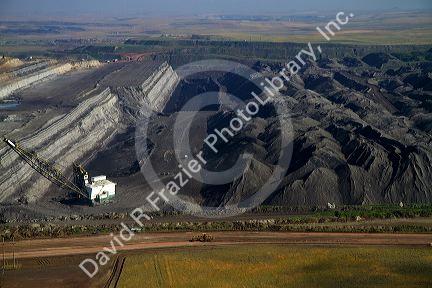 Aerial view of a dragline being used in the process of coal surface mining in Campbell County, Wyoming, USA.