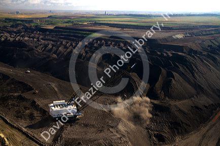 Aerial view of a dragline being used in the process of coal surface mining in Campbell County, Wyoming, USA.