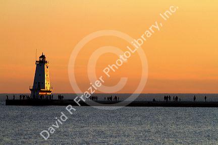 The Ludington Light at the end of the breakwater on the Pere Marquette Harbor located in Ludington, Michigan, USA.