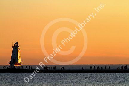 The Ludington Light at the end of the breakwater on the Pere Marquette Harbor located in Ludington, Michigan, USA.