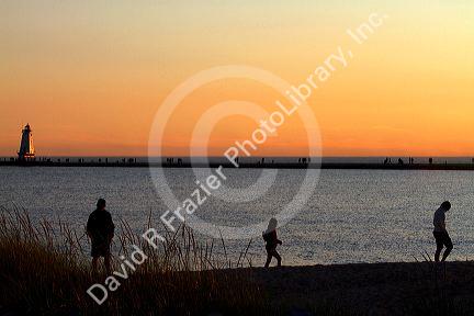 The Ludington Light at the end of the breakwater on the Pere Marquette Harbor located in Ludington, Michigan, USA.