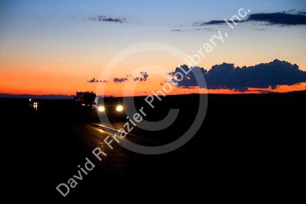 Sunset along highway 26 in Wyoming, USA.