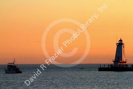 The Ludington Light at the end of the breakwater on the Pere Marquette Harbor located in Ludington, Michigan, USA.