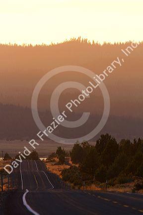 Dusk along Oregon Route 140 west of Lakeview, Oregon, USA.