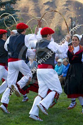 The Oinkari Basque Dancers perform at the Trailing of the Sheep Festival in Hailey, Idaho, USA.