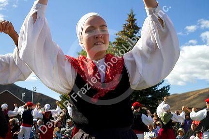 The Oinkari Basque Dancers perform at the Trailing of the Sheep Festival in Hailey, Idaho, USA.