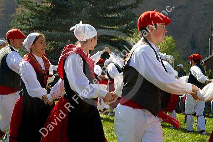 The Oinkari Basque Dancers perform at the Trailing of the Sheep Festival in Hailey, Idaho, USA.