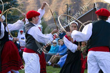 The Oinkari Basque Dancers perform at the Trailing of the Sheep Festival in Hailey, Idaho, USA.