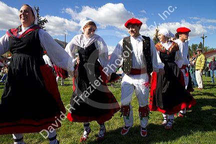 The Oinkari Basque Dancers perform at the Trailing of the Sheep Festival in Hailey, Idaho, USA.